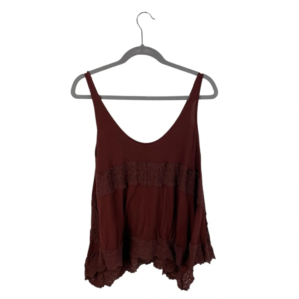 American Eagle Brown Lace Trapeze Swing Tank Top Size Small Bohemian Boho Y2K - Picture 2 of 6